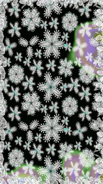 Çiçeksiz desenlerin resmi. Vadinin çiçekleri siyah ve gri renklerde.