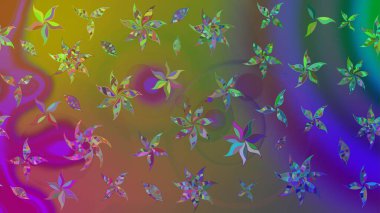 Çiçek ve yapraklı karalama şeklinde Raster çiçek deseni. Raster illüstrasyonu. Yumuşak, yeşil renkte bahar çiçekleri.