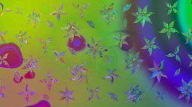 Raster Çiçek İllüstrasyonu 'nun şirin tekstili. Yeşil renkli etnik çiçeklerle zarif eskiz deseni.