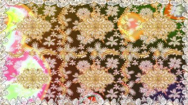 Süslü dekorasyon. Lüks, kraliyet ve Viktorya dönemi konsepti. Raster klasik barok çiçeksiz altın desenli. Altın elementlerle bej renklerde altın desen.