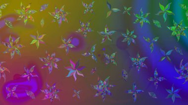 Raster illüstrasyonundaki çiçek desenli çizim. Düz Çiçek Elementleri Tasarımı. Renkli Bahar Teması eskiz kalıbı. Kahverengi renkte çiçekler.