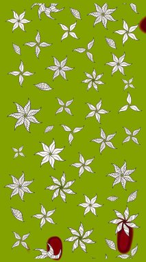 Hediye ambalaj kağıdı, tebrik kartları, posterler ve pankart tasarımı. Raster düz çiçek çizim deseni. Yeşil renkte çiçekler.