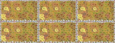 Sarı, kahverengi ve bej arkaplanda renkli kelebekler. Sarı, kahverengi ve bej renkli resim. Karala, karala, karala. Raster..