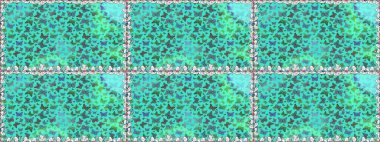 Yumuşak mavi ve yeşil arkaplanda izole edilmiş şirin yaban sinekleri. Sanat retro seramik seramik tasarım tarzında serbest ve doğrusal el çizimi logo. Mavi ve yeşil renkleri kapat.