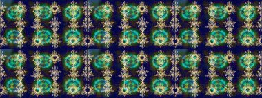 Parlak renkli çiçekleri ve mavi, yeşil ve gri renkte yaprakları olan harika bir çiçek deseni. Moda baskıları için zarif bir şablon. Modern çiçek arkaplanı. Halk stili.