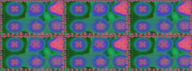 Millefleur 'lar. Tekstil, kumaş, kapaklar, duvar kağıtları, baskı, naylon, yapıştırma, örgü, dekupaj için çiçeksiz arkaplan. Küçük yeşil çiçekli oldukça eski bir besin torbası deseni..