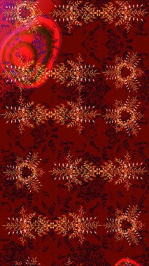 Kırmızı, siyah ve kahverengi kar tanelerinden izole edilmiş. Güzel bir kış süsü. Renkli kar taneleri Raster illüstrasyonu.