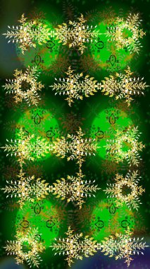 Yeşil, mavi ve sarı renklerde ayrık suluboya kar taneleri. Raster illüstrasyon kar taneleri. Güzel dekorasyon. Kışın sembolü.