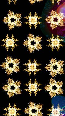 Farklı kar taneleri toplayıcısı, siyah, sarı ve kahverengi renklerde kış elementleri. Raster Noel soyut renkli arkaplan ve tatlı kar tanesi.