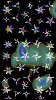 Renkli süs kenarı. Hint süsü. Çizim kalıbı. Raster illüstrasyonu. Çiçek duvar kağıdı. Siyah renklerde.