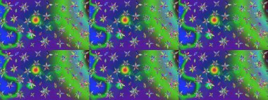 Şirin çiçekli, desenli, yeşil renkli bir eskiz deseni. El çizimi çiçek çizimi deseni (fayans). Tekstil için suluboya çizim deseni.