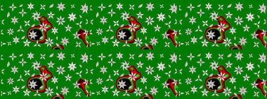 Çiçekli karalama şeklinde Raster çiçek deseni. Raster illüstrasyonu. Yumuşak, yaz çiçekleri yeşil renklerde.