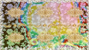 Tarafsız renklerde altın çiçekli altın desenler. Senin tasarımın için, duvar kağıdı. Altın rengi, kusursuz çizim. Raster geometrik arkaplanı.