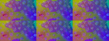 Düz Çiçek Elementleri Tasarımı. Renkli Yaz Temalı eskiz kalıbı. Raster illüstrasyonundaki çiçek desenli çizim. Mor renkte çiçekler.