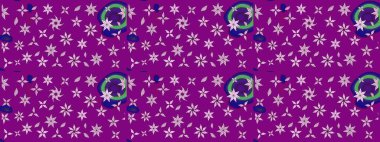 Düz Çiçek Elementleri Tasarımı. Renkli Yaz Temalı eskiz kalıbı. Raster Illustrasyon 'daki Çiçek Deseni' nin son moda çizimi. Mor renkte çiçekler.