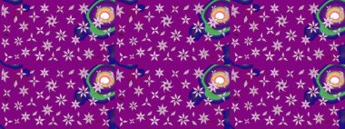 Mor renkli etnik çiçekli zarif eskiz deseni. Asya Tekstil 'inde Raster Çiçek İllüstrasyonu.