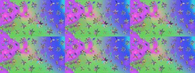 Raster düz çiçek çizim deseni. Hediye ambalaj kağıdı, tebrik kartları, posterler ve pankart tasarımı. Mor renkte çiçekler.