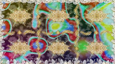 Tarafsız renklerde desen. Kına dövmeli süs çiçekleri, altın çıkartmalar, mehndi ve yoga tasarımı, kartlar ve parmak izleri. Raster altın mehndi kusursuz desen.