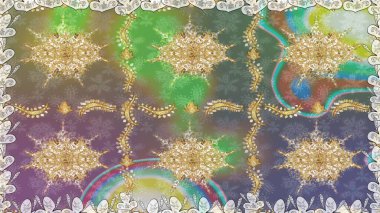 Çiçek deseni. Duvar kâğıdı barok, İspanyol kumaşı. Tarafsız renklerde altın elementler. Kusursuz raster arka plan. Şekil grafik deseni.