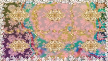 Davetiyeler, kartlar, web sayfası için Raster illüstrasyon. Tarafsız renklerde altın element. Çizgi sanatı tasarım şablonu için kusursuz sınır. Doğu tarzı element. Altın çizgili çiçek dekoru.