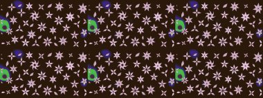 Çiçek ve yapraklı çiçek deseni. Raster illüstrasyonu. Küçük çiçekli şirin desen.