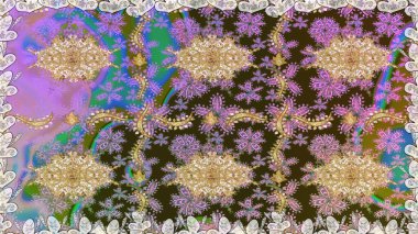 Tarafsız renklerde altın rengi ve altın elementler üzerinde altın pürüzsüz desen. Noel, kar tanesi, yeni yıl. Tarafsız renklerde, altın elementlerle kusursuz bağ dokusu.