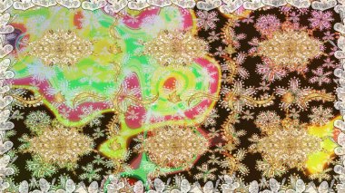 Damask arkaplanı. Altın çiçekli, pürüzsüz desen. Barok tarzında altın çiçekli süs. Tarafsız renklerdeki altın element.