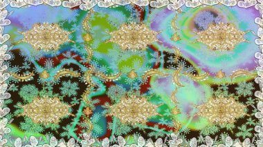 Raster geleneksel altın pürüzsüz deseni nötr renklerde. Barok tarzında kusursuz bir doğulu süsü..