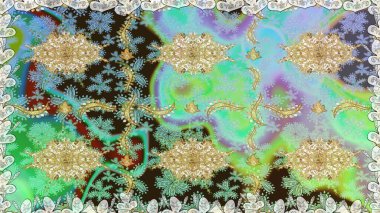 Klasik raster sarısı, kusursuz desen. Çiçek süsü kumaş deseni, cam, çiçek desenli altın elementli, nötr renklerde metal..