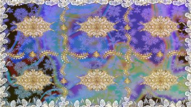 Raster Golden Mehndi kusursuz desen. Mor renkli desen. Kına dövmeli süs çiçekleri, altın çıkartmalar, mehndi ve yoga tasarımı, kartlar ve parmak izleri..