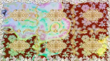 Tekrarlayan elementlerle soyut arkaplan oluşturun. Raster illüstrasyonu. Kusursuz damaske klasik altın desen. Tarafsız renklerde altın desenli altın elementler.