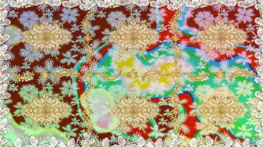 Tarafsız renklerde altın element. Barok tarzında altın çiçekli süs. Doku arka planında altın duvar kâğıdı. Damask kusursuz yinelenen arkaplan.