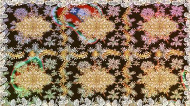 Kahverengi renklerde altın desenler ve altın elementler. Raster geleneksel oryantasyon süsü. Kusursuz klasik altın desen.