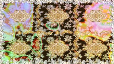 Tarafsız renklerde altın element. Barok tarzında altın çiçekli süs. Altın çiçekli, pürüzsüz desen. Damask arkaplanı.