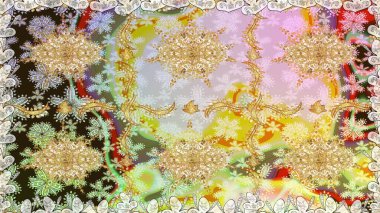 Tarafsız renklerde altın rengi ve altın elementler üzerinde altın pürüzsüz desen. Tekrarlayan elementlerle soyut arkaplan oluşturun. Raster illüstrasyonu. Kusursuz, klasik altın desen..