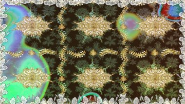 Raster oryantal süs. Kusursuz altın desen. Altın elementlerle kahverengi renklerde altın desen.