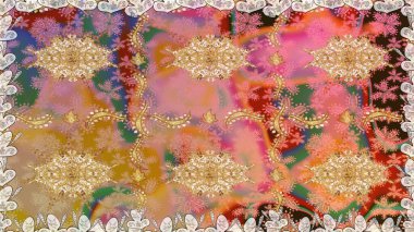 Duvar kâğıdı barok, İspanyol kumaşı. Kusursuz raster arka plan. Çiçek deseni. Bej renklerde altın elementler. Şekil grafik deseni.