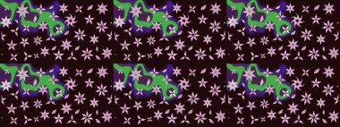 Çocuksu tasarım. Elle çizilmiş çiçek desenli Raster çizimi. Tekstil, kumaş, ambalaj, hatıra defteri için hoş bir çiçek arkaplanı. Kahverengi arkaplanda.