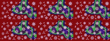 Kırmızı renkte manzaralı çiçek deseni. Sevgililer günü ve tebrik kartı konsepti için şık bir davetiye. Çiçek kompozisyonu, el boyası, hassas şablon. Üst görünüm, yumuşak biçim.