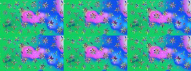 Motley illüstrasyonu. Küçük renkli çiçekler. Küçük çiçekte güzel bir desen. Moda baskıları için zarif bir şablon. Yeşil çiçekli bahar çiçekleri.