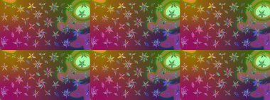 Çiçek desenli eskiz. Düz Çiçek Elementleri Tasarım Raster illüstrasyonu. Renkli Bahar Teması eskiz kalıbı. Kahverengi renkte çiçekler.