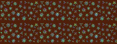 Kahverengi çiçekli bahar çiçekleri. Küçük renkli çiçekler. Motley illüstrasyonu. Moda baskıları için zarif bir şablon. Küçük çiçekte şirin desenler.