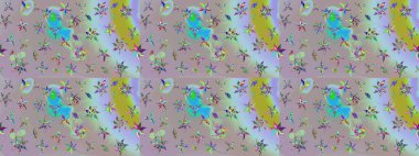 Eskiz klasiği. Düz Çiçek Elementleri Tasarımı. Renkli Bahar Teması eskiz kalıbı. Raster Şirin kumaş deseni.