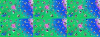 Soyut etnik raster çizim kalıbı. Vadinin yeşil renkli çiçekleri. Çiçekler..