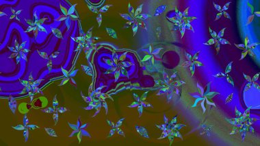 Küçük çiçekteki sevimli çiçek deseni. Bir sürü kahverengi ve soyut çiçekli tropik eskiz deseni. Varicolobrown Raster çizimi.