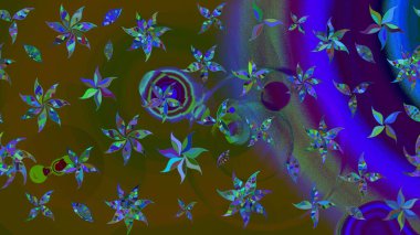 Düz Çiçek Elementleri Tasarımı. Raster illüstrasyonu. Kahverengi renkte zarif çiçekli suluboya. Renkli Bahar Teması çizim şablonu.