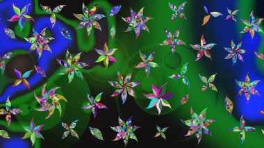 Yeşil renkli çiçekler. Yeşil renkte çiçek çizimi. Çiçek deseni. Raster illüstrasyonu. Şatafatlı bahar bahçesi dokusu.