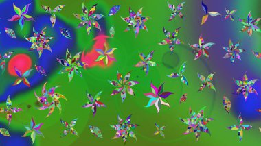 Varicologreen Raster çizimi. Küçük çiçekteki sevimli çiçek deseni. Birçok yeşil soyut çiçekli tropikal çizim deseni.