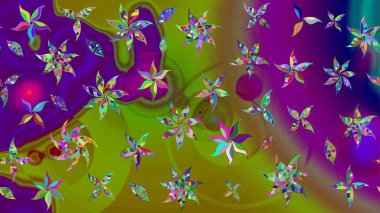 Parlak renkli çiçekleri ve mor renkli yaprakları olan harika bir çiçek deseni. Halk tarzı. Modern çiçek arkaplanı. Moda baskıları için zarif bir şablon.