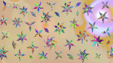 Raster illüstrasyonundaki çiçek desenli çizim. Bej renkte çiçekler.